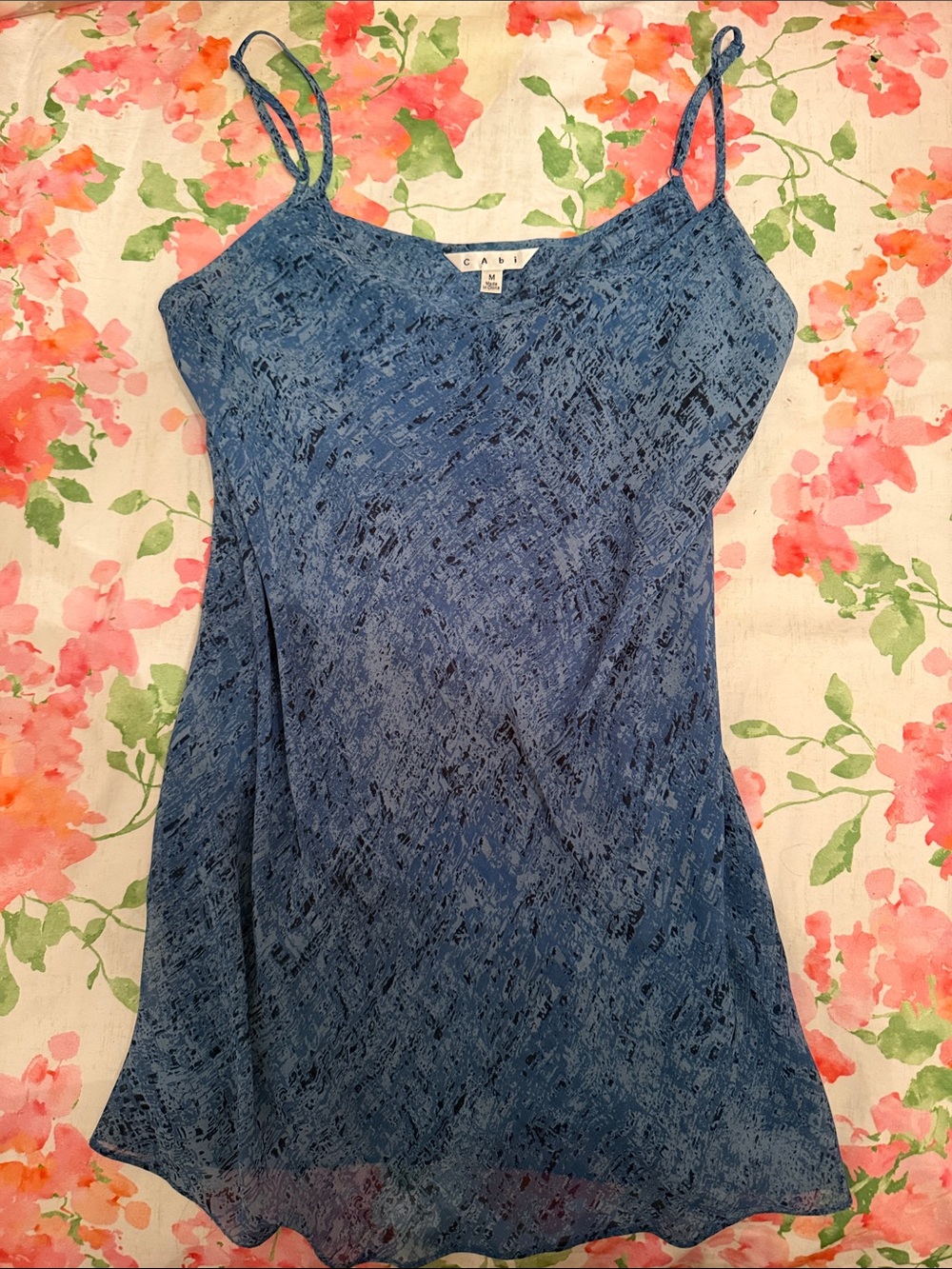 CAbi Blue Lace-Textured Slip Cami